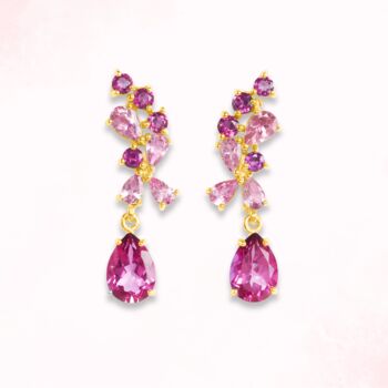 Pink Gemstone Drop Earrings In Sterling Silver And Gold, 2 of 9