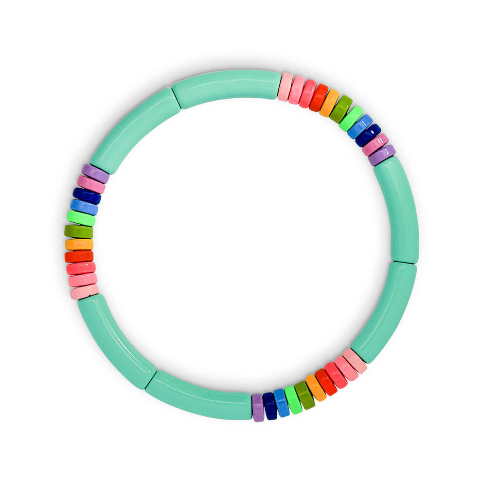 Blue And Rainbow Metal Beaded Bracelet