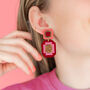 Large Gem Statement Earrings Red, thumbnail 3 of 3