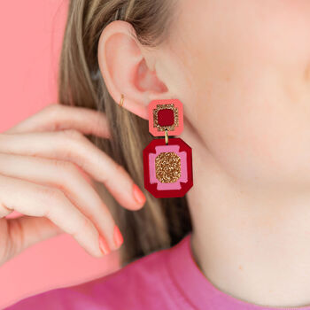 Large Gem Statement Earrings Red, 3 of 3