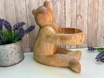Carved Wooden Teddy Bear Wine Bottle Holder, 3 of 8
