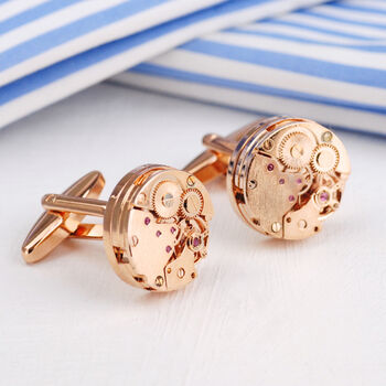 Rose Gold Plated Watch Movement Cufflinks, 2 of 8