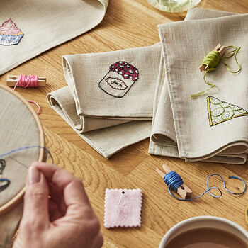 Afternoon Tea Linen Napkin Embroidery Set Kit Gift, 3 of 9