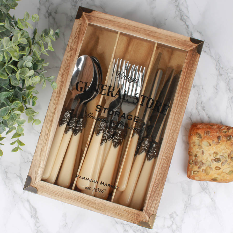 wooden cutlery tray with etched glass lid by dibor