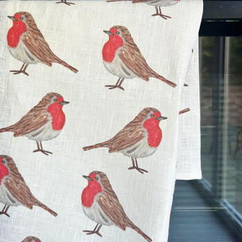 Little Robins Christmas Linen Tea Towel, 2 of 3