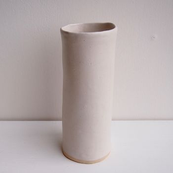 Handmade Satin White Pottery Tall Cylinder Vase, 3 of 7