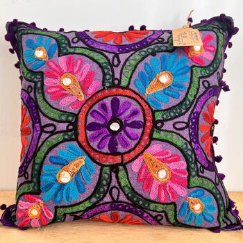 Hand Embroidered Flower Cushion Cover, 3 of 11