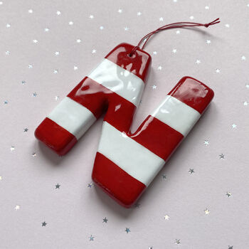 Personalised Handmade Red And White Candy Stripe Clay Hanging Letter, 4 of 4