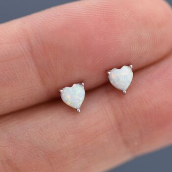 White Opal Stud Earrings In Sterling Silver, 2 of 12