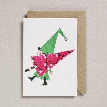 Risograph Christmas Card Elf On Rocket, 4 of 6