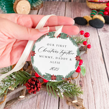 Personalised Our First Christmas Family Ceramic Ornament, 5 of 7