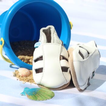 Dotty Fish White Soft Leather Baby Sandals With Barefoot Soles, 4 of 7