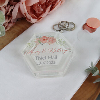 Hexagonal Acrylic Personalised Wedding Ring Box, 11 of 12