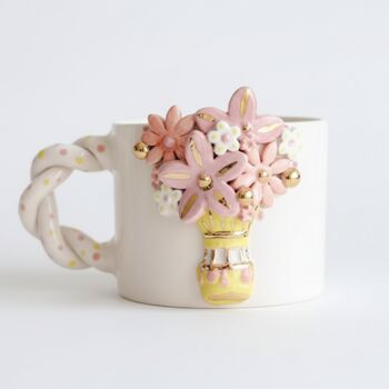 Handmade Pink Floral Ceramic Mug With Gold Details, 3 of 3