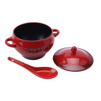 Red Ceramic Soup Bowl With Spoon And Gift Box, 5 of 5