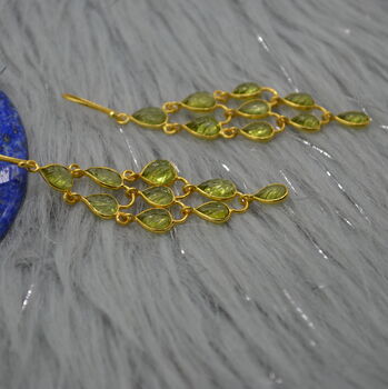 Long Peridot Earrings: Gold Plated Silver, Dangle Drop, 5 of 6