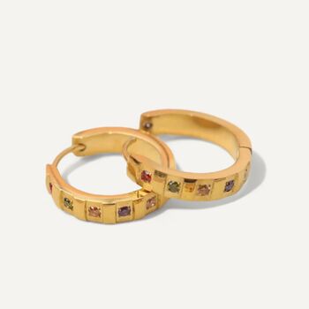 Gold Rainbow Gemstone Huggie Hoop Earrings, 8 of 9