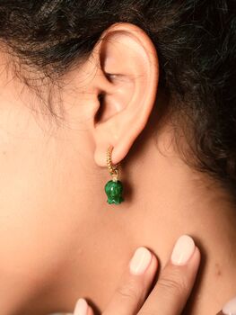 Elegant Green Jade Lily Hoop Earrings, 3 of 10