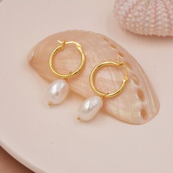 Sterling Silver Detachable Baroque Pearl Charms Huggie Hoop Earrings, 3 of 12