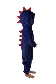 Dinosaur Onesie Navy Blue Super Soft Fleece With Red Spikes, 2 of 4