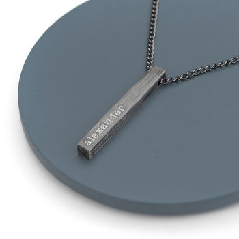 Personalised Men's Brushed Gunmetal Solid Bar Necklace, 3 of 5