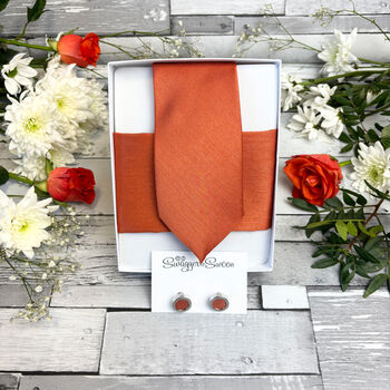 Rust Shantung Wedding Tie Set, 9 of 12