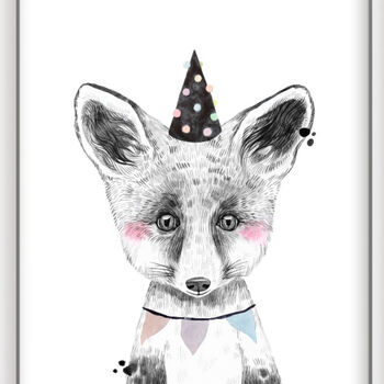 Woodland Animals Nursery Art Print Set With Party Hats, 4 of 4