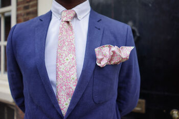 Mens Soft Pink Floral Print Slim Tie, 5 of 12