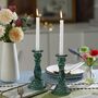 Two Tall Glass Candle Colored Taper Candlestick Holder, thumbnail 3 of 6