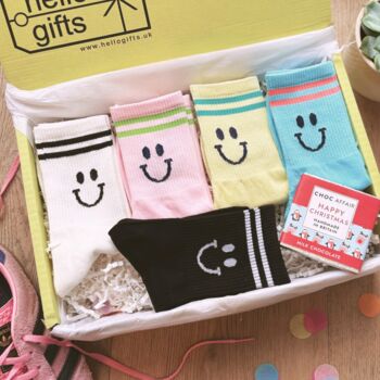 Happy Sockmas! Christmas Sock Letterbox Gift Five Pairs, 6 of 8