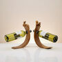 Rabbit And Squirrel Balancing Wooden Wine Bottle Holder, thumbnail 1 of 8