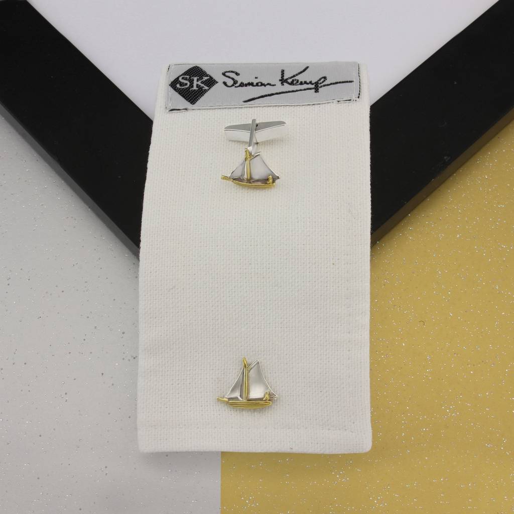 sailboat cufflinks ,silver, 18ct vermeil, ovals by simon 