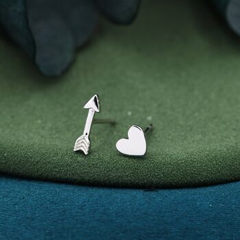Mismatched Tiny Arrow And Heart Stud Earrings, 4 of 9