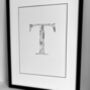 'Letter T' Linear Illustration Print, thumbnail 4 of 7