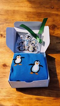 Penguin Style Socks Gift Box – Blue Socks With Gift Tag For Adults, 2 of 11