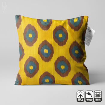 Mustard Yellow Hand Woven Ikat Cushion Cover, 3 of 8