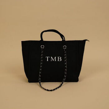 Personalised Monogram Canvas Tote Bag In Black, 3 of 4