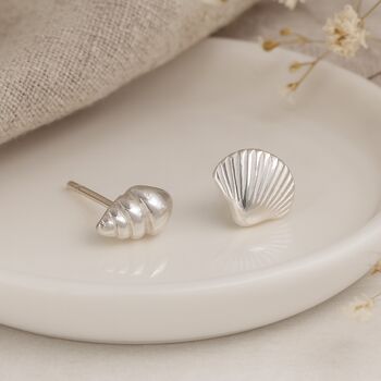 Sterling Silver Mismatched Shell Stud Earrings – 7mm, 3 of 8