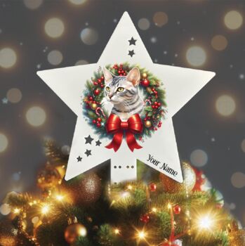 Personalised Tree Topper Cat Christmas Wreath. 20 Different Breeds, 5 of 12