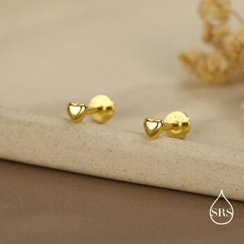 Sterling Silver 3mm Heart 16 G Flat Back Stud Earrings, 2 of 11