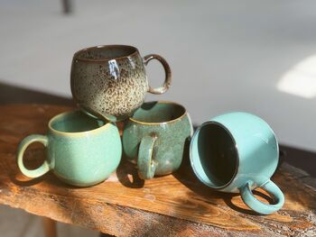 Set Of Four Reactive Glaze Mugs In Tones Of The Rainforest, 5 of 11