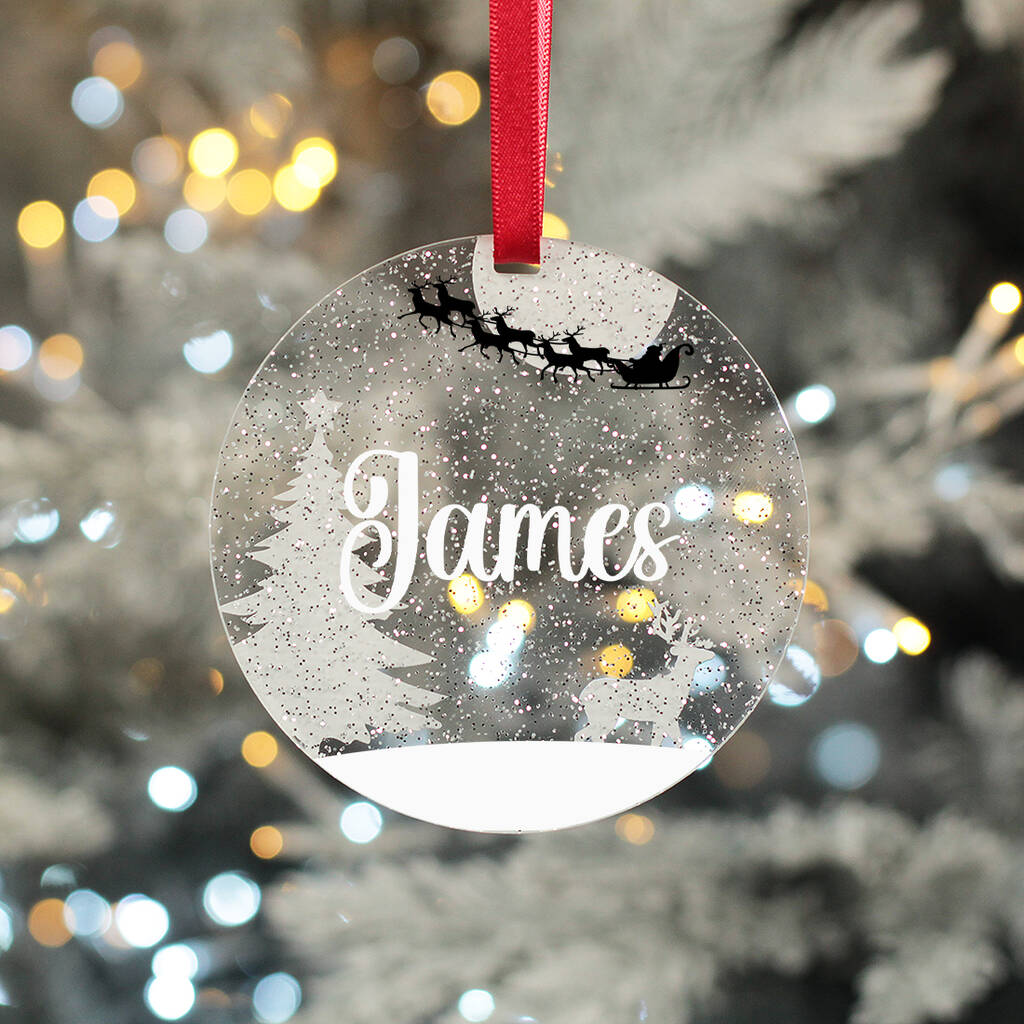 Personalised Name Glitter Acrylic Christmas Tree Decoration Bauble, 1 of 9