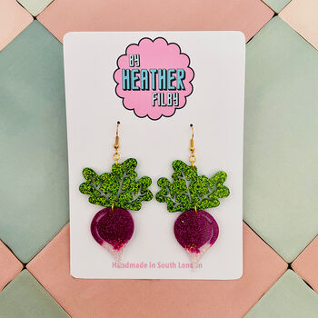 Turnip Glitter Earrings / Gift For Gardeners Vegetable Allotment Jewellery / I'm Rooting For You Gift Encouragement Gift / Farmer's Market Style Weird And Wonderful Gift, 2 of 6