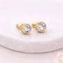 Gold Plated Sterling Silver April Cubic Zirconia Birthstone Stud Earrings – 7mm, thumbnail 1 of 9