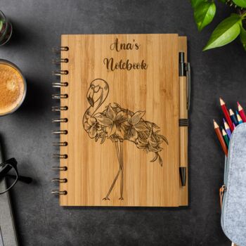 Personalised Eco Bamboo Floral Flamingo Notebook, 4 of 6