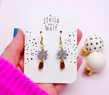 Silver Glitter And Gold Drop Party Earrings, 2 of 6