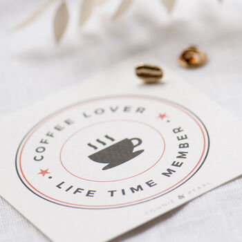 Coffee Bean Pin On Bespoke Coffee Themed Gift Card, 5 of 12