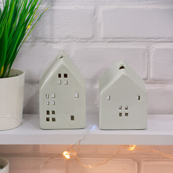 White Ceramic Tea Light Houses – Two Sizes, 4 of 4