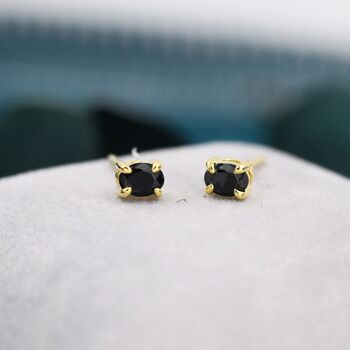 Tiny Black Oval Cz Stud Earrings Sterling Silver, 3 of 10