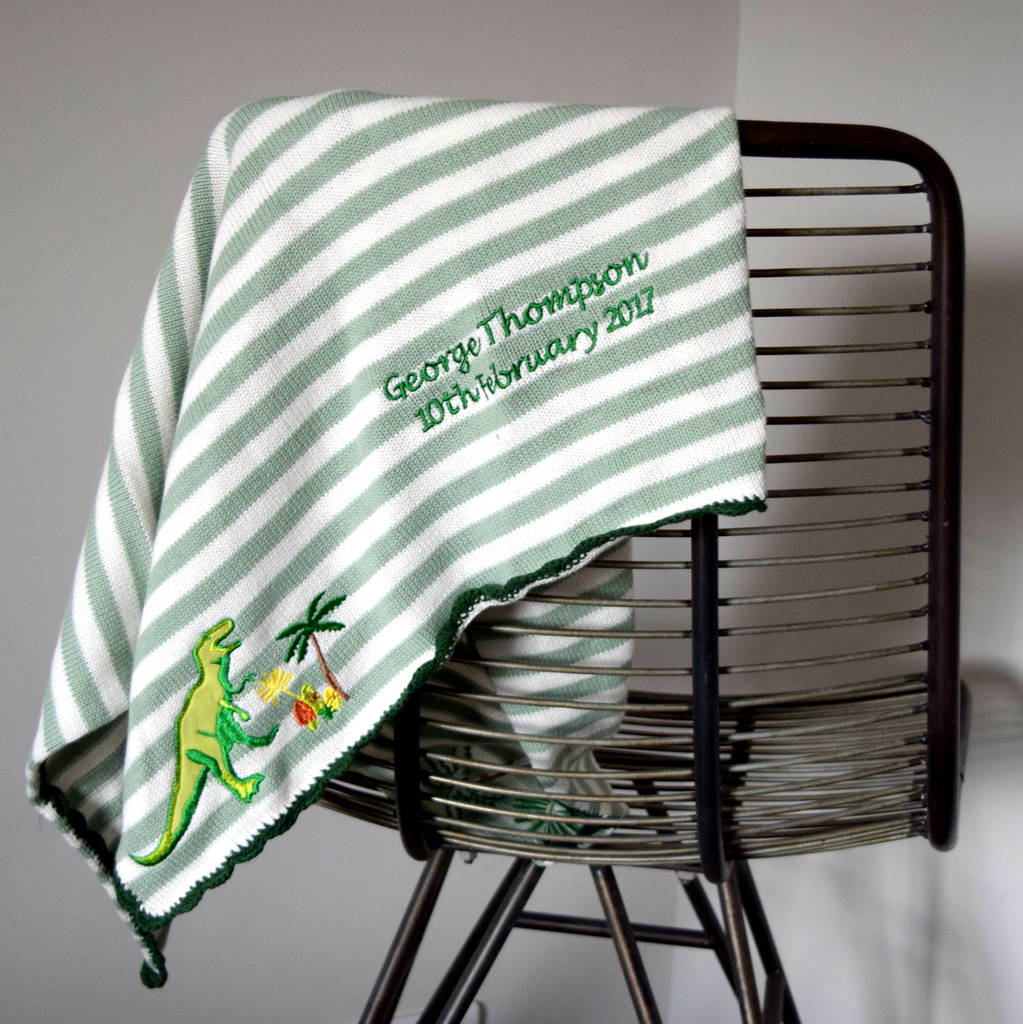 Personalised Knitted Dinosaur Blanket By The Alphabet Gift Shop